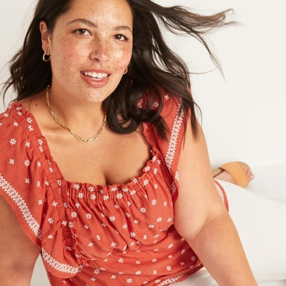 Embroidered-Print Ruffle Babydoll Top Size Medium‎ - Picture 10 of 10